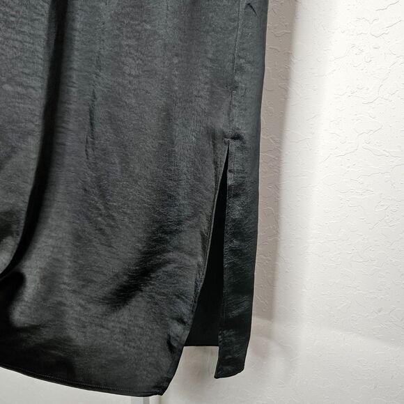 GAP Black Satin Midi Skirt Petite Medium‎ NWT High Waist Elastic Waistband - Picture 2 of 7